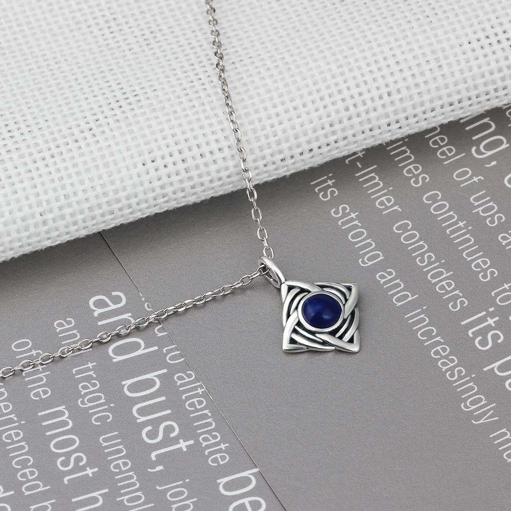 Vintage Rhombus Shape Blue Cubic Zirconia 925 Sterling Silver Necklace & Pendant For Women Fashion Jewelry