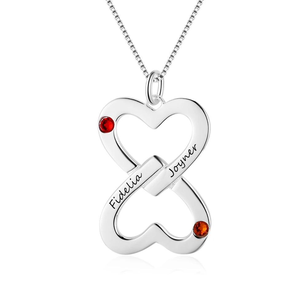 Personalized Women’s 925 Sterling Silver Necklace with Inverted Heart Shape Engrave Name & Birthstones Pendant, Trendy Fashion Jewelry