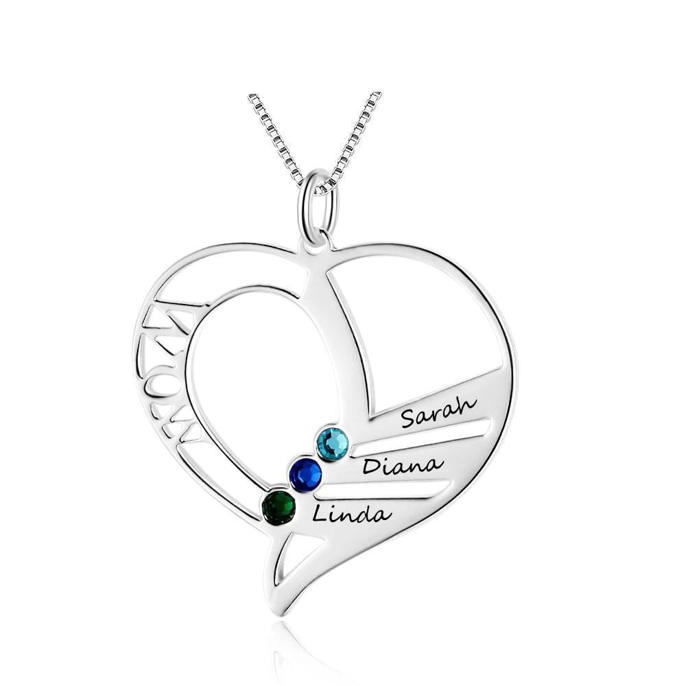 Personalized 925 Sterling Silver Necklace with Mom Engraved Pendant, Customize Name & Birthstones, Trendy Jewelry for Women