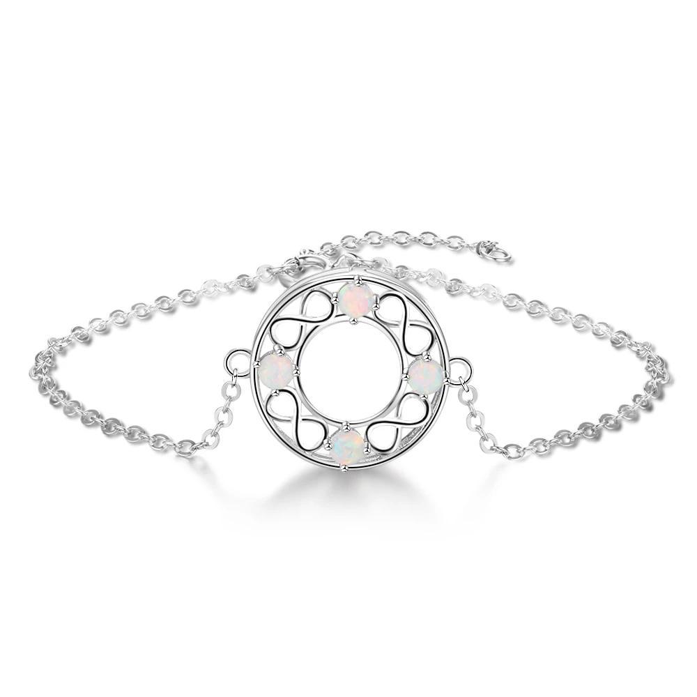 Infinity Love Hollow Round Milky Opal Stone Bracelets & Bangles 925 Sterling Silver Bracelets For Women