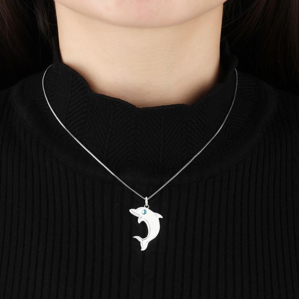 925 Sterling Silver Dolphin Shape Name & Birthstone Personalized Pendant Necklaces for Women