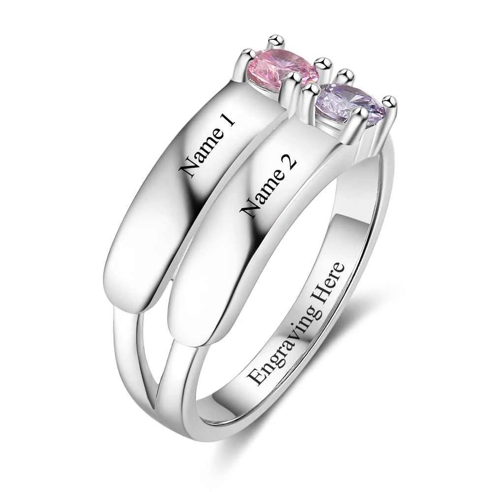 Love Promise Rings For Women Personalized Birthstone Ring Custom Engrave Names 925 Sterling Silver Jewelry