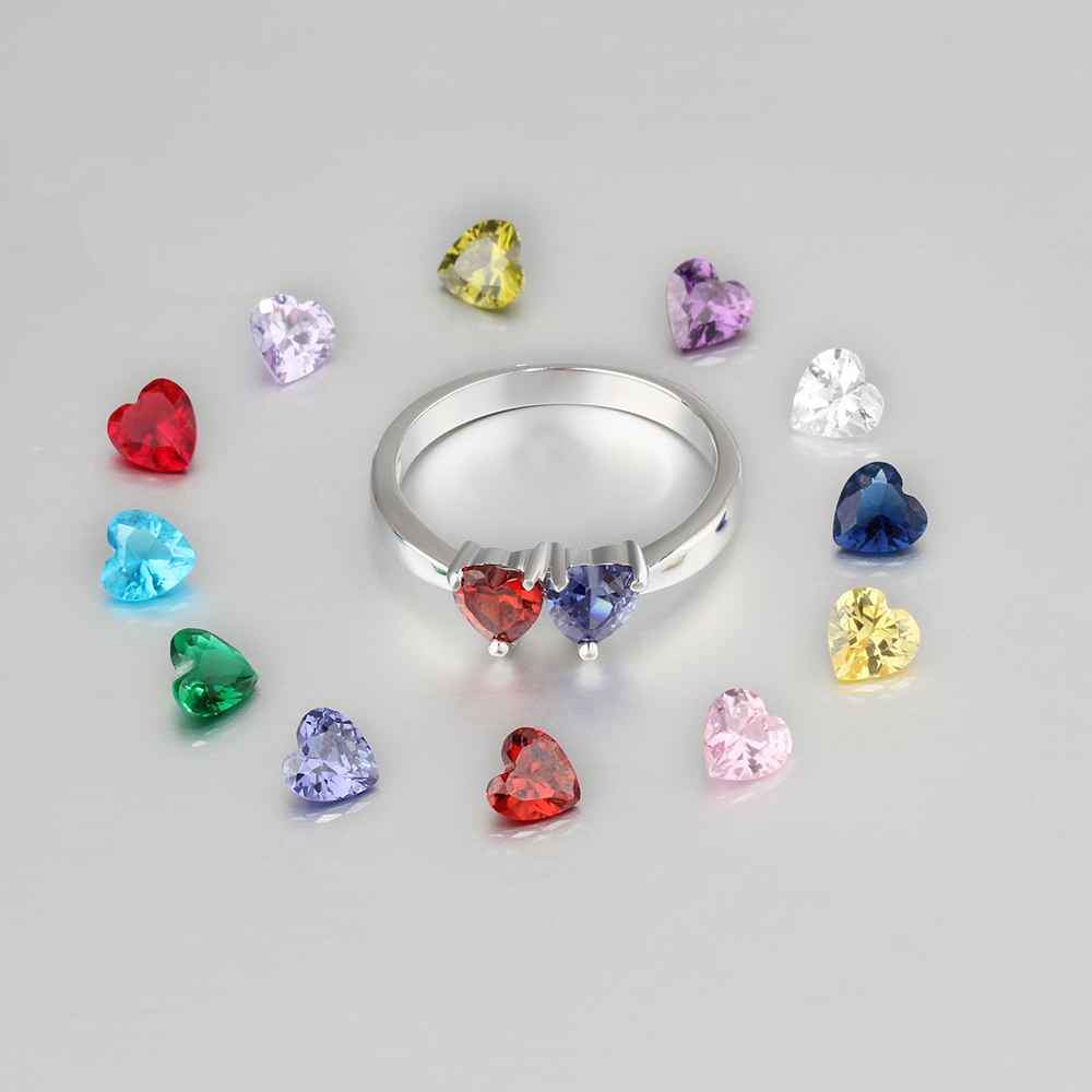 Personalized 925 Sterling Silver Promise Rings for Women – Custom Double Heart Birthstones – Engrave Names – Trendy Jewelry Gift 