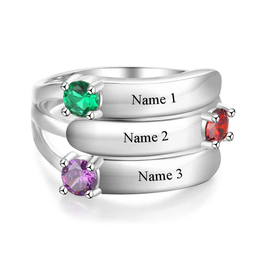 Personalized Gift for Mommy Engrave 3 Names 3 Childrens Birthstone Promise Rings 925 Sterling Silver Jewelry