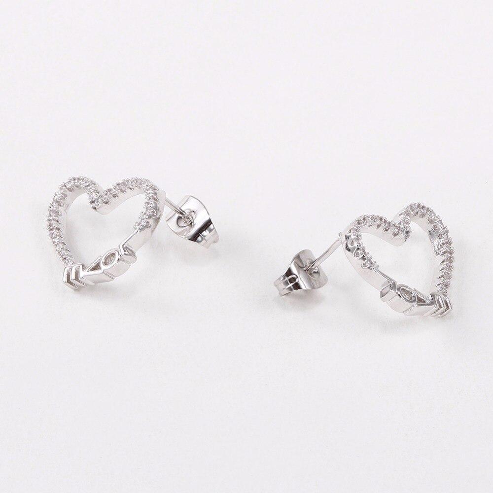 Heart Shape LOVE Pattern White Cubic Zirconia Stud Earrings For Women Fashion Party Accessories Gift For Her