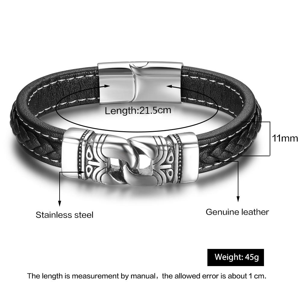 21.5cm Genuine Leather Bracelets For Men Father's Day Gift Jewelry Ancient Stainless Steel Bracelets & Bangle