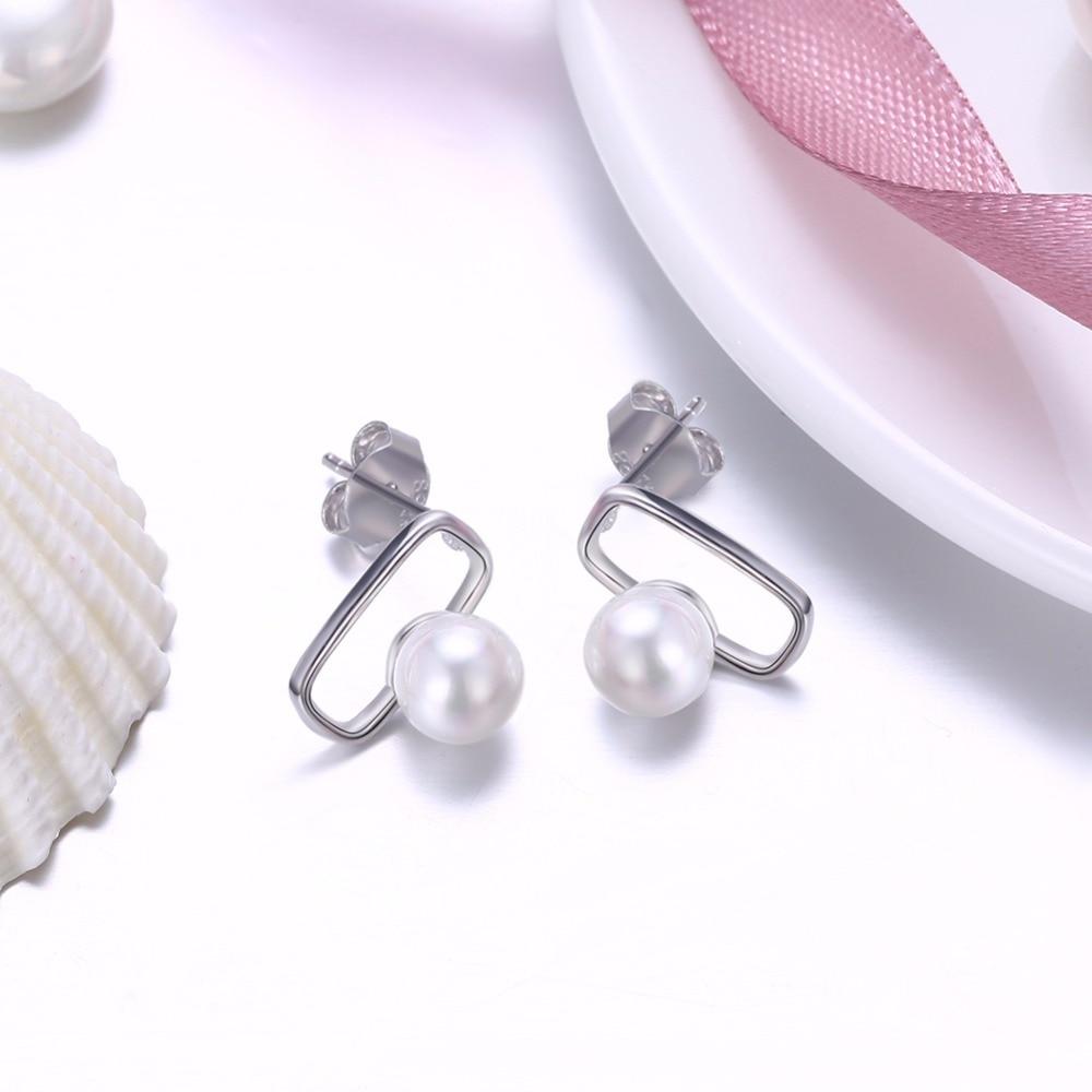 Fashionable 925 Sterling Silver Geometric Design Simulated Pearl Stud Earrings for Women, Trendy Party Jewelry Accessory