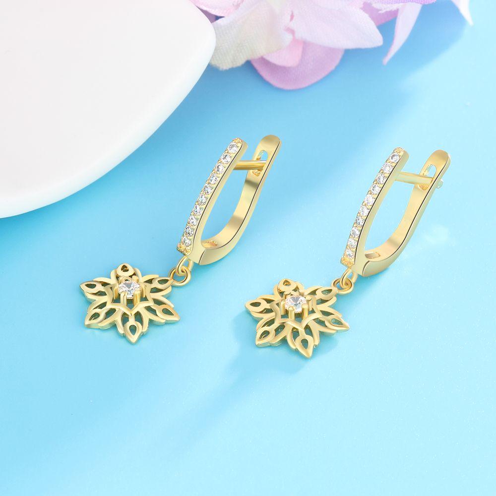 Gold Color Vintage Style Hollow Flower Design Drop Earrings, Party Jewelry Hoop Ear Piece for Women