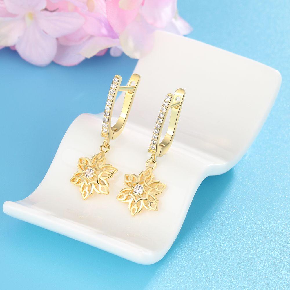 Gold Color Vintage Style Hollow Flower Design Drop Earrings, Party Jewelry Hoop Ear Piece for Women