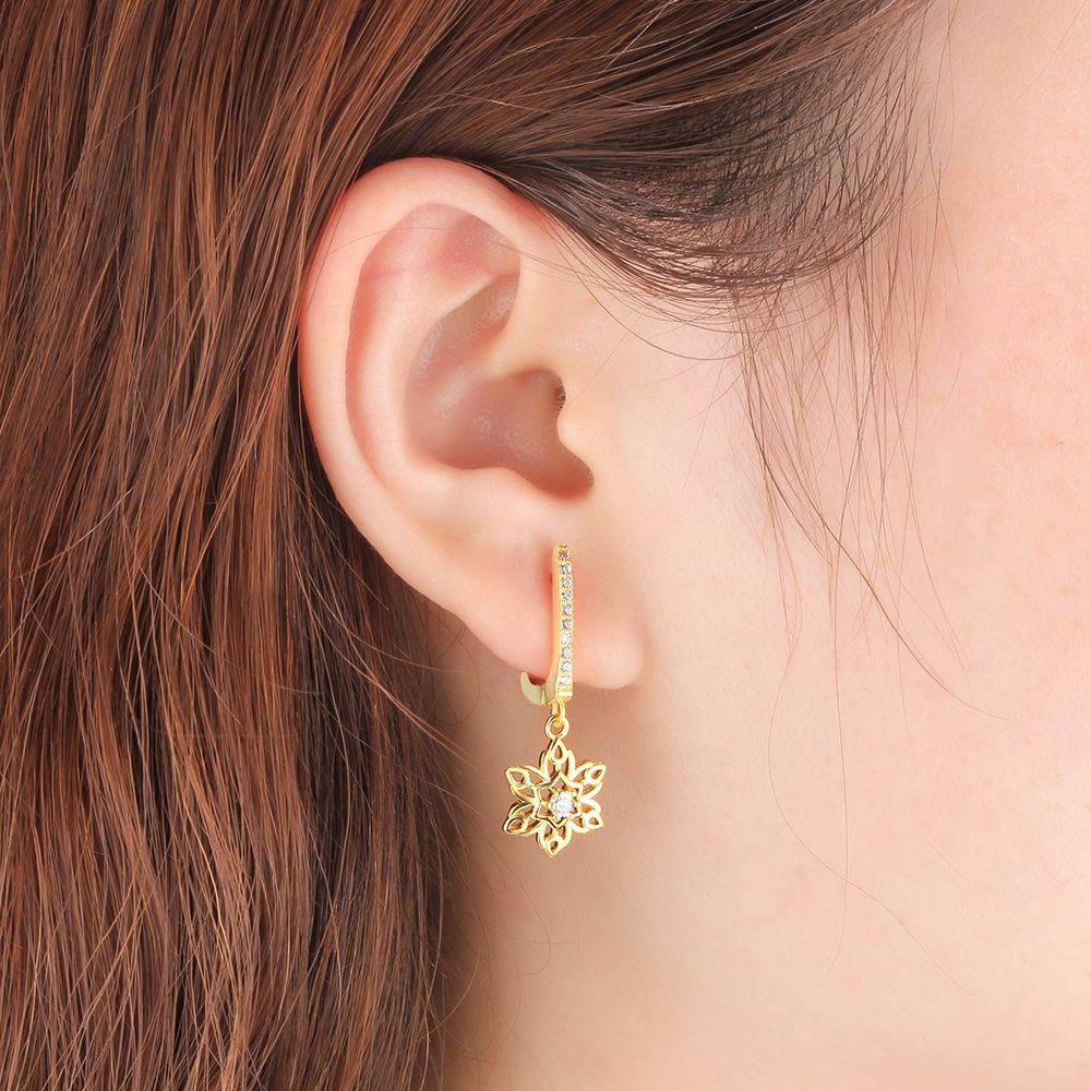 Gold Color Vintage Style Hollow Flower Design Drop Earrings, Party Jewelry Hoop Ear Piece for Women