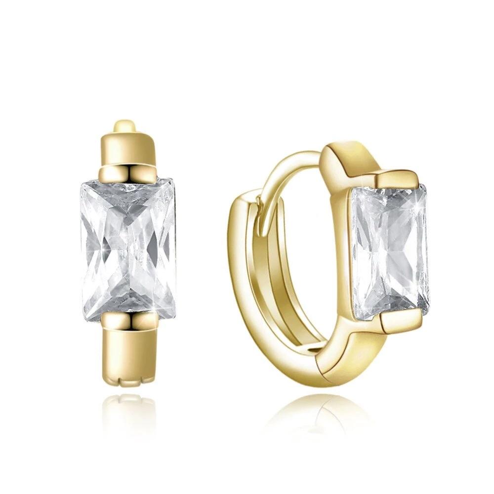 Gold-Color Hoop Earrings CZ Square Stone For Women