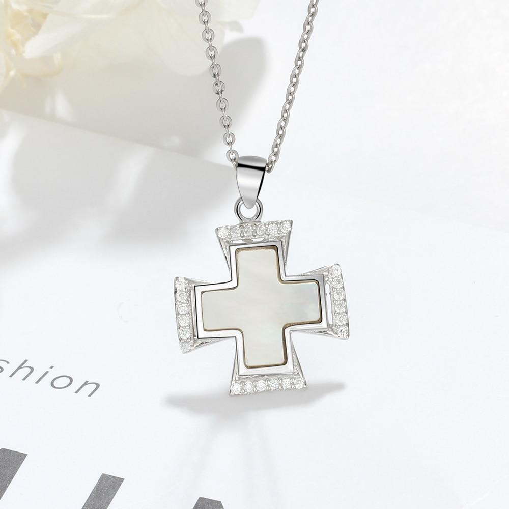 Silver Shell Necklace for Women with Cute Cross Pearl Oysters Pendant, Anniversary Gift Jewelry