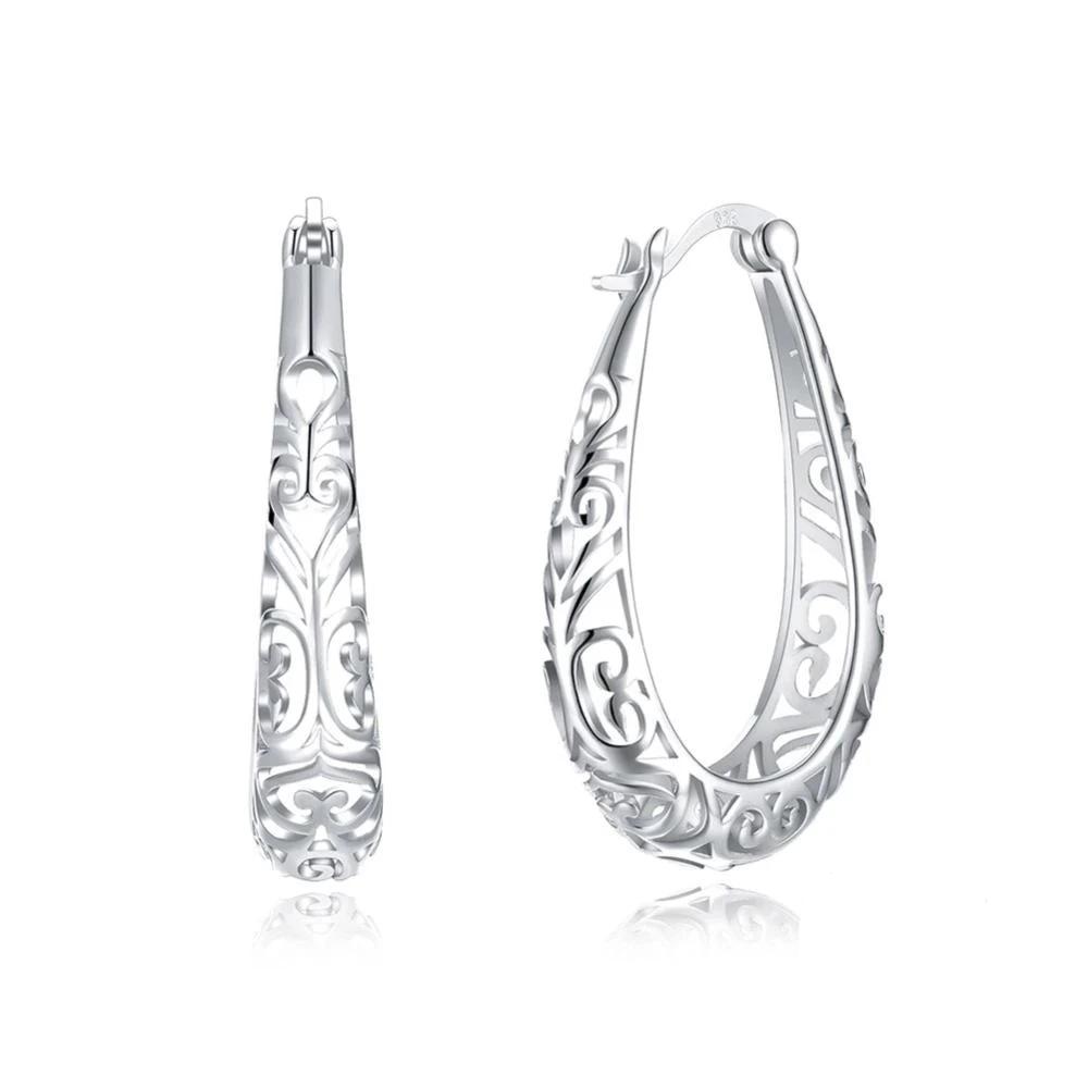 925 Sterling Silver Vintage Hoop Earrings for Women, Extraordinary Design Fashion Jewelry, 2 Color Options