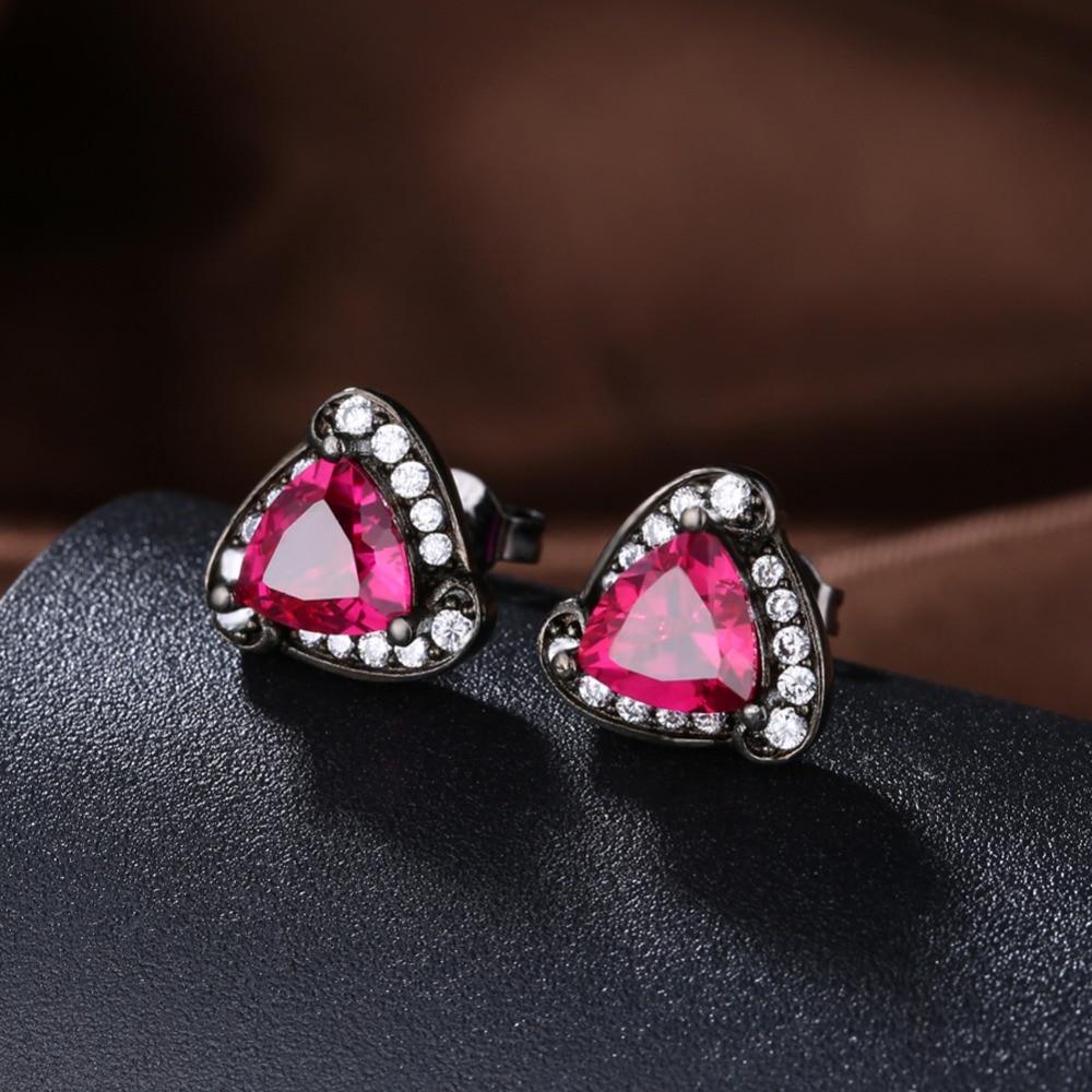 Triangle Design Red Cubic Zirconia Stud Earrings For Women Black Gun Color Party Accessories Gifts for Her