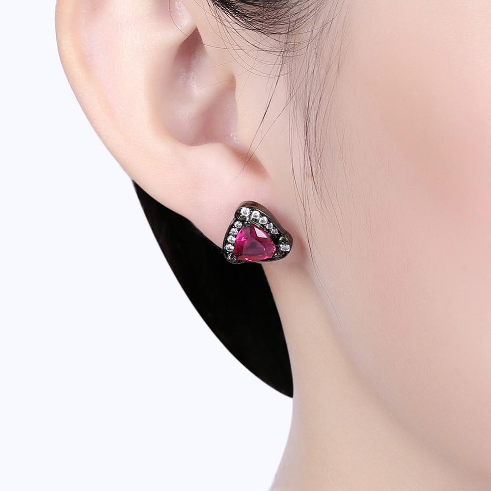 Triangle Design Red Cubic Zirconia Stud Earrings For Women Black Gun Color Party Accessories Gifts for Her