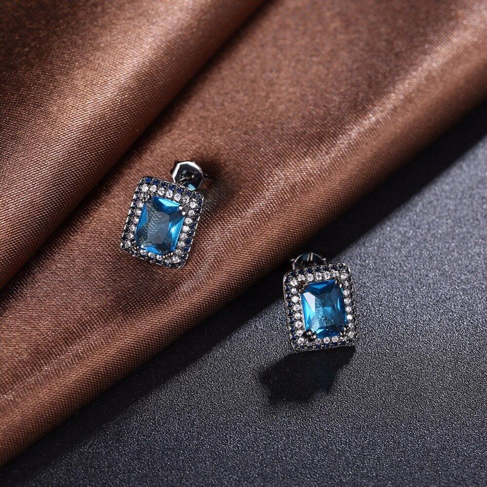 Square Shape Blue Cubic Zirconia Stud Earrings For Women Black Gun Color Party Accessories Gifts for Her