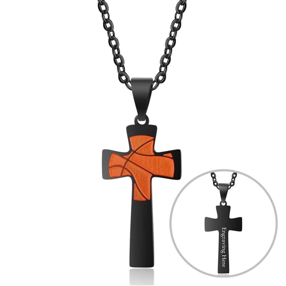 Basketball Pattern Cross Shape Personalized Pendant Necklace
