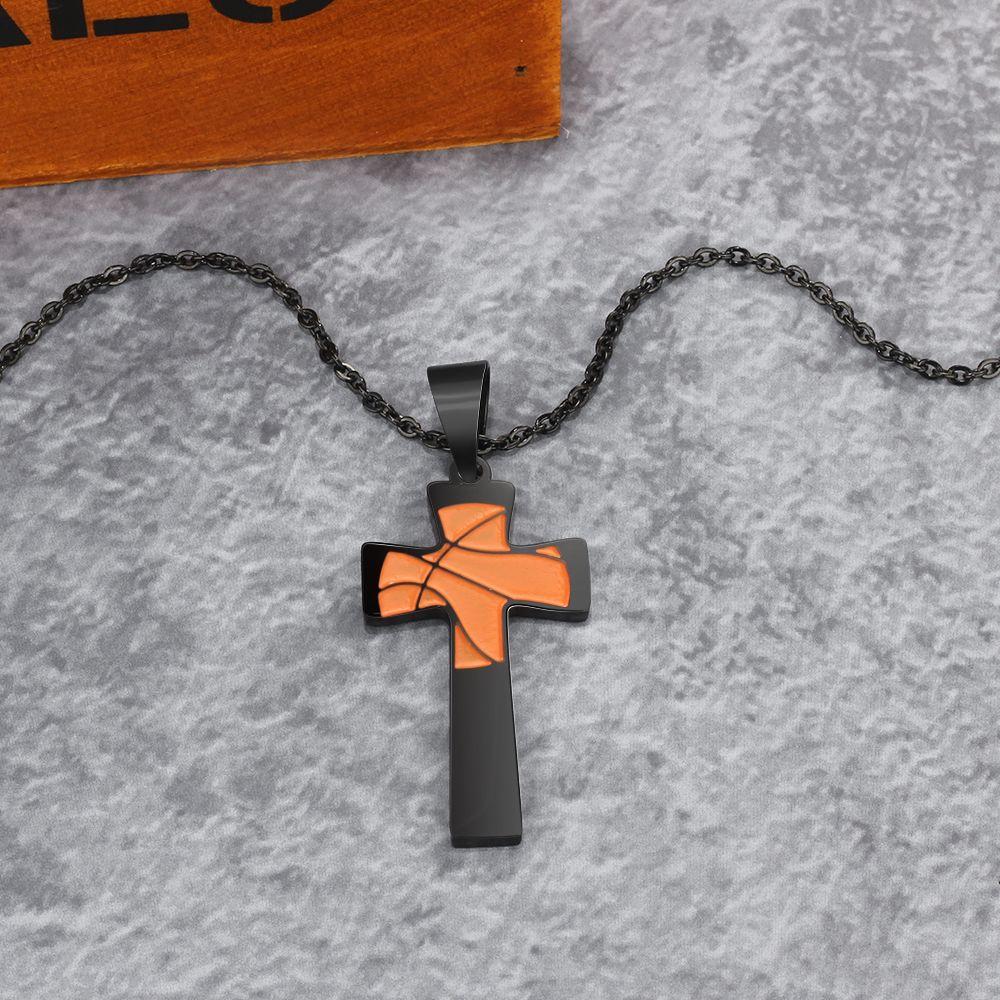 Basketball Pattern Cross Shape Personalized Pendant Necklace