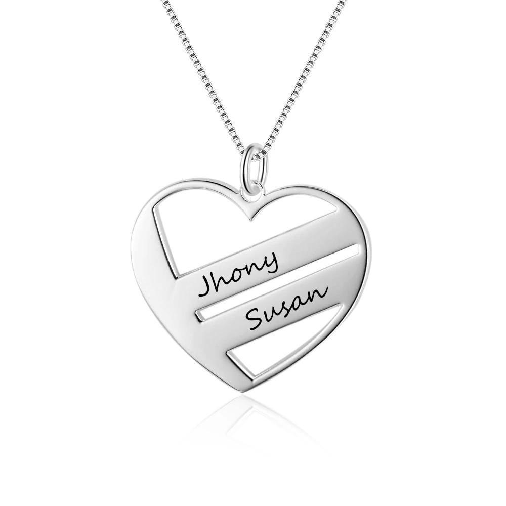 Personalized Women’s 925 Sterling Silver 2 Name Necklace with Heart Shape Pendant, Trendy Fashion Jewelry for Lovers