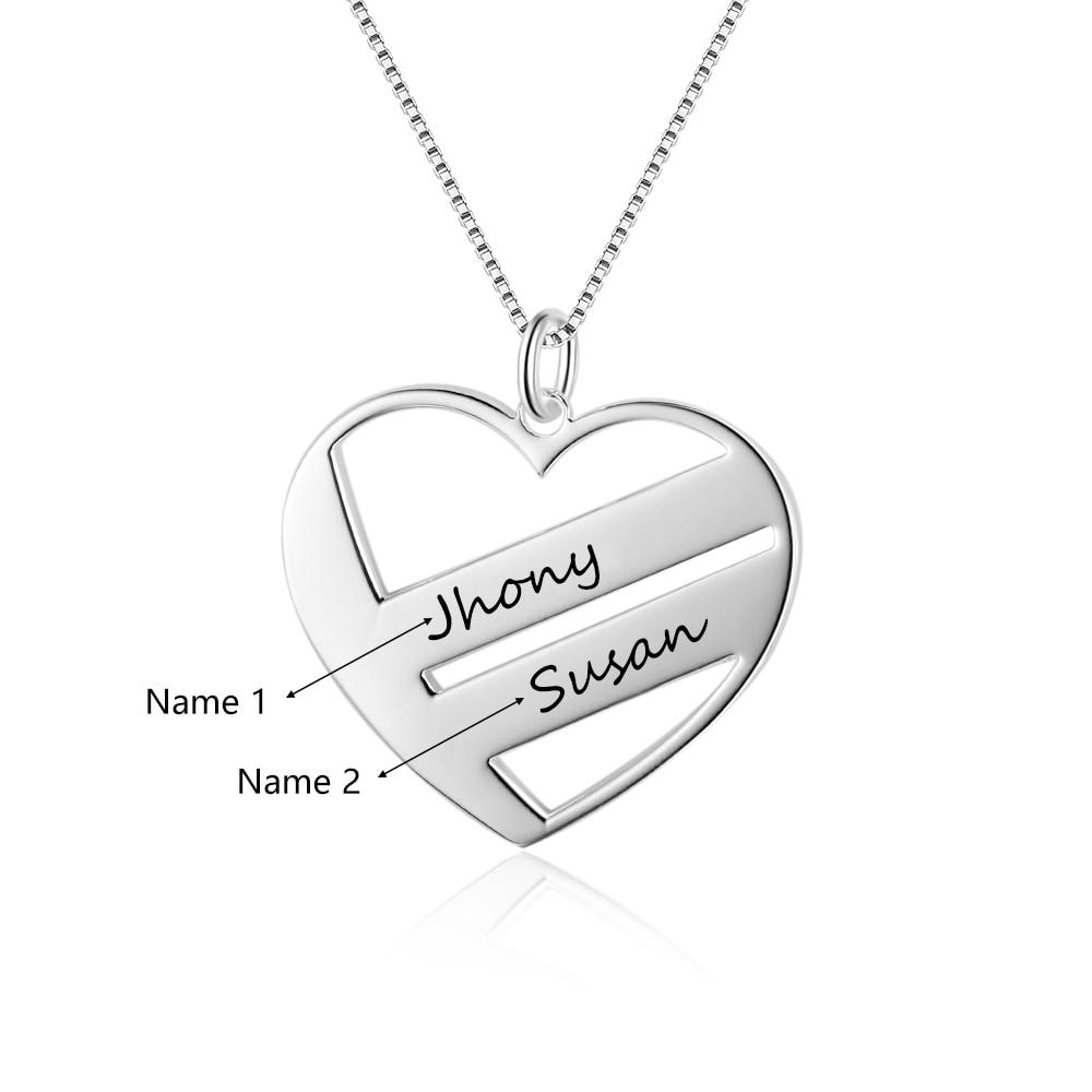 Personalized Women’s 925 Sterling Silver 2 Name Necklace with Heart Shape Pendant, Trendy Fashion Jewelry for Lovers