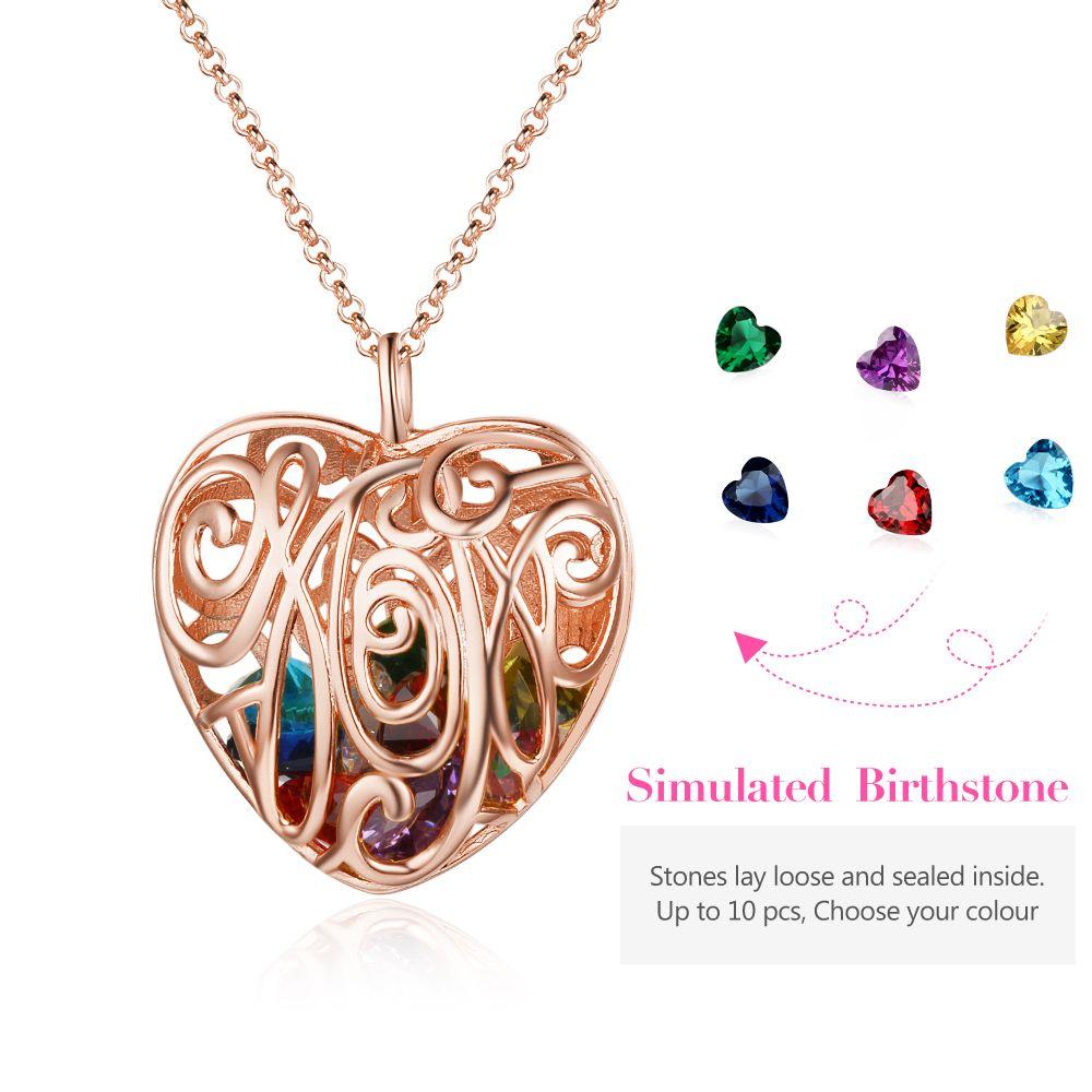 Heart Hollow Pattern With Birthstone Personalized Gifts For Love Rose Gold Color Pendant Necklace Jewelry