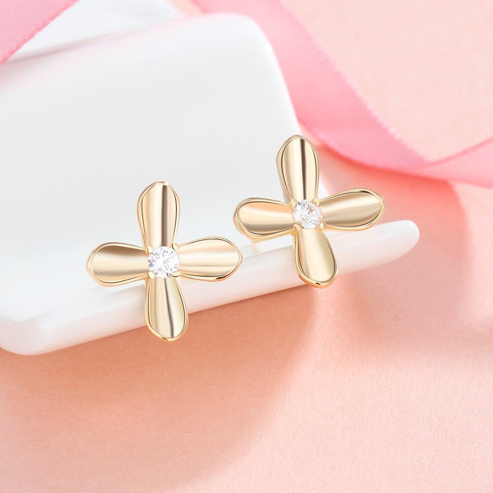 Gold Color Flower Design Stud Earrings Stainless Steel CZ Stone Shiny Earrings For Women Jewelry Gift for Her