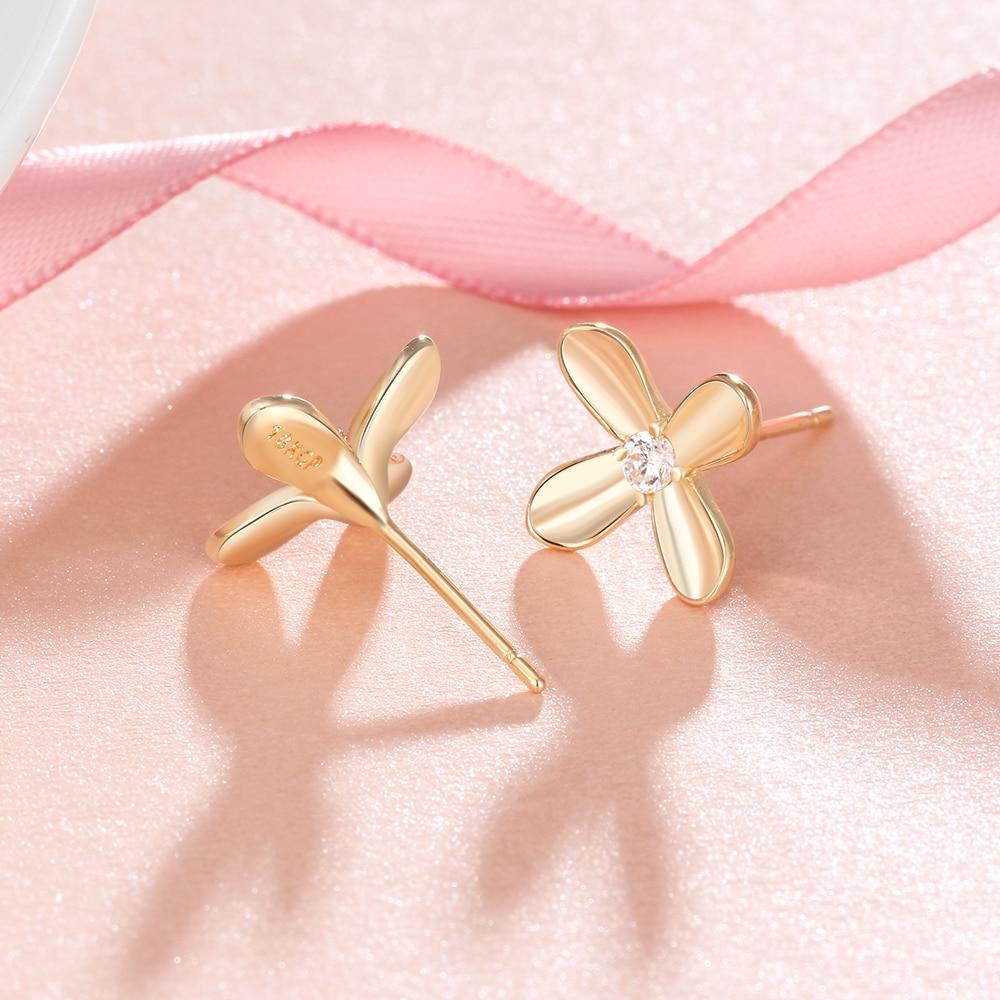 Gold Color Flower Design Stud Earrings Stainless Steel CZ Stone Shiny Earrings For Women Jewelry Gift for Her