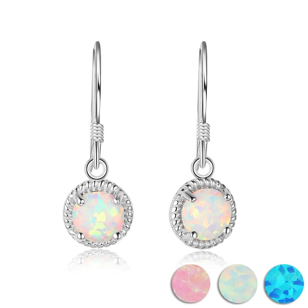 Romantic Round Opal Stone Earring 925 Sterling Silver Drop Earrings For Women Jewelry Anniversary Gift
