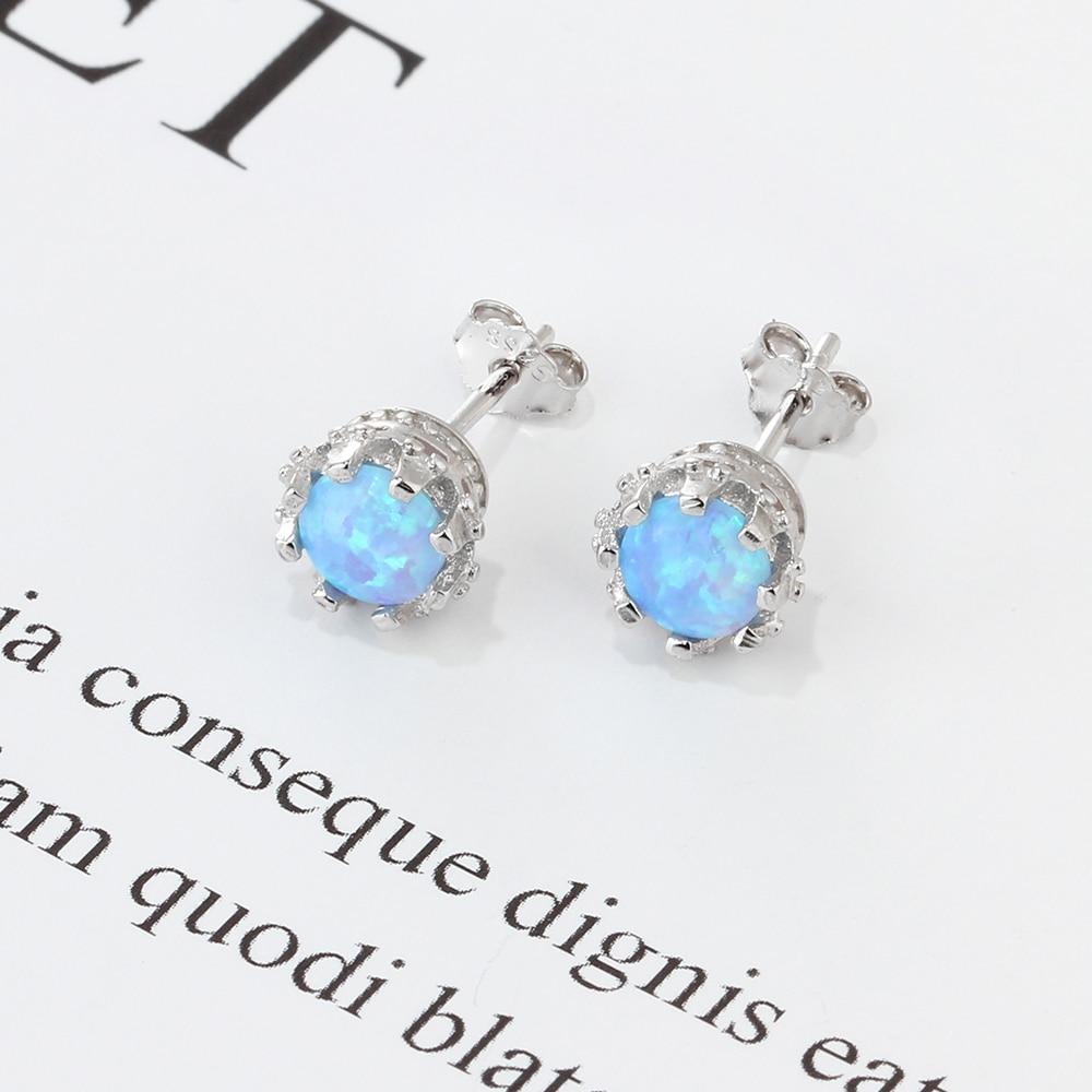 7mm Milky Opal Round Stud Earrings For Women Solid 925 Sterling Silver Earring Fashion Jewelry Gift For Party