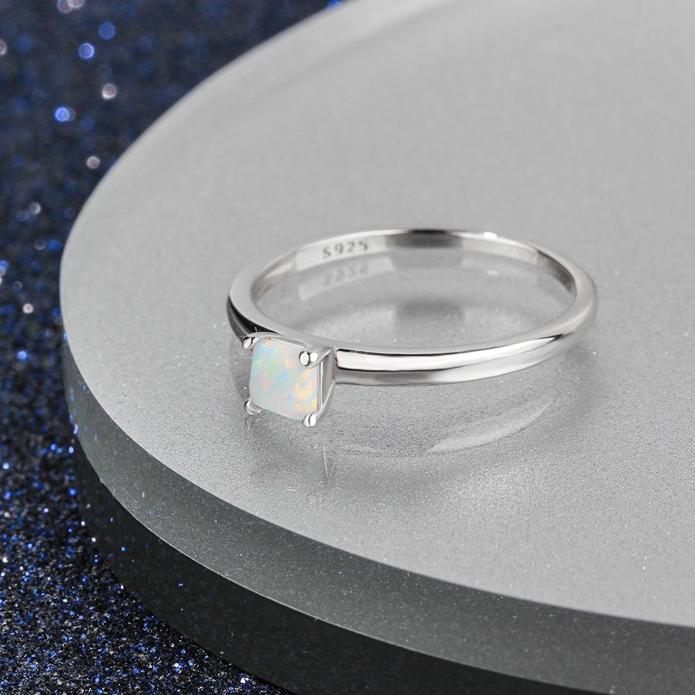 Square Opal Stone Solid 925 Sterling Silver Ring Elegant Wedding Jewelry Gifts For Women
