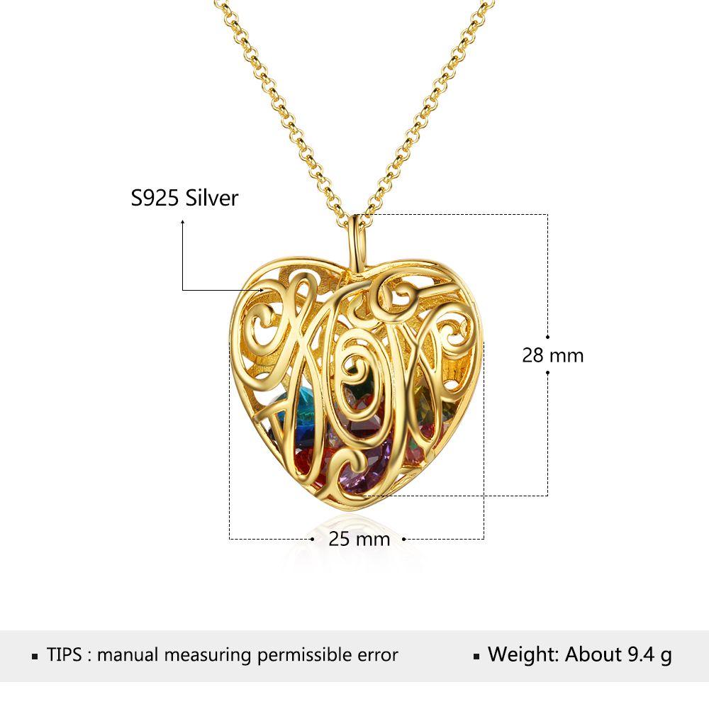Heart Hollow With Birthstone Personalized Gifts Gold Color 925 Sterling Silver Pendant Necklace Women Jewelry