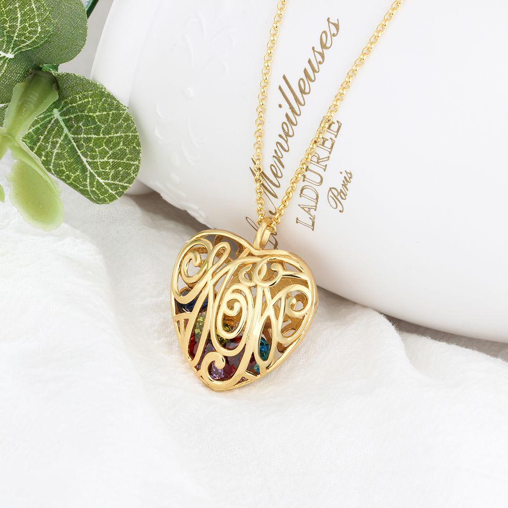 Heart Hollow With Birthstone Personalized Gifts Gold Color 925 Sterling Silver Pendant Necklace Women Jewelry