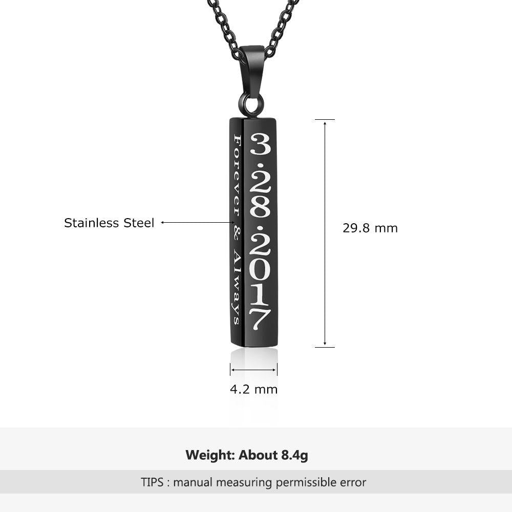 Personalized Stainless Steel Engrave 4 Names Pendant Necklace, Black Color Strip, Trendy Gift