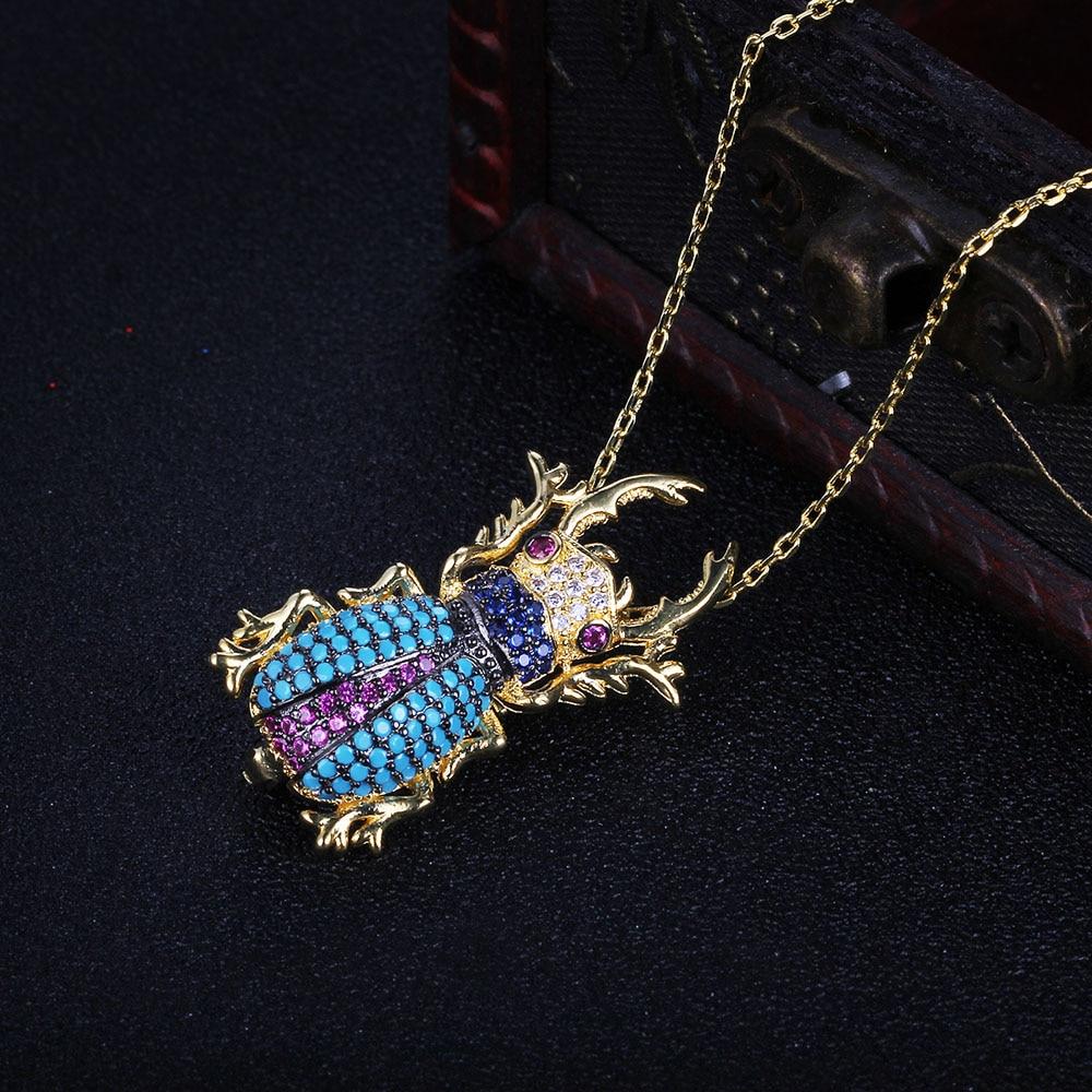 Romantic Copper Crystal Beetle Insect with Cubic Zirconia Pendant Necklace, Fashion Jewelry Gift for Women