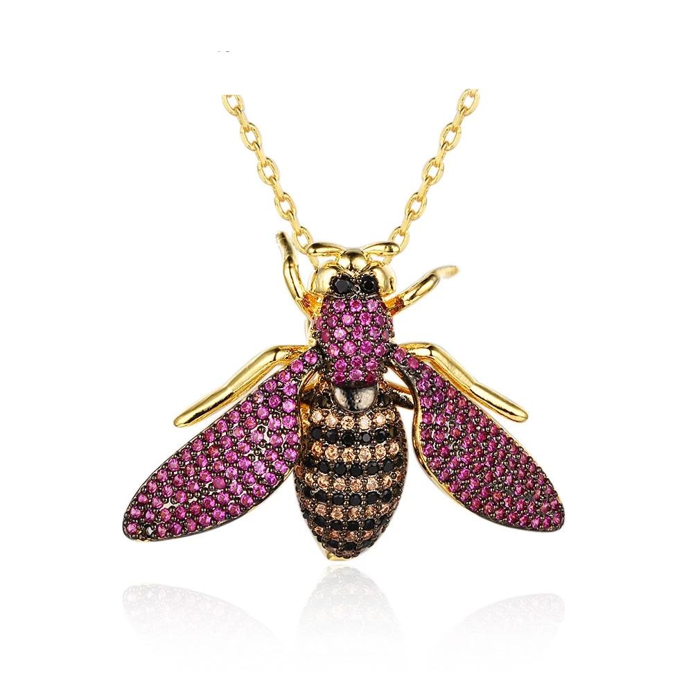 Cubic Zirconia Bee Insect Necklace & Pendants For Women Pins Fashion  Cute Jewelry