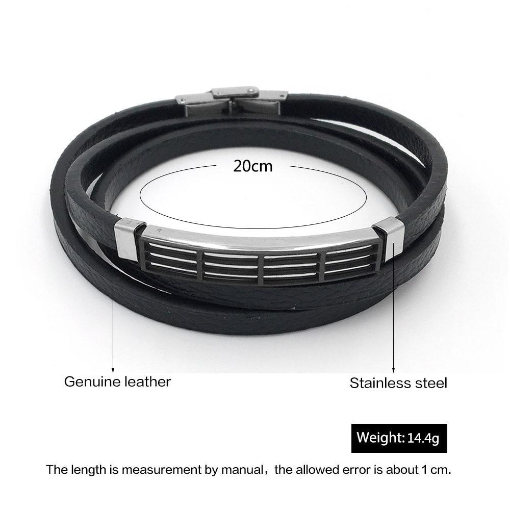 Classic Bracelets for Men - Stainless Steel and Genuine Leather Wide Bracelet - Magnetic Buckle - Trendy Design - Great Gift