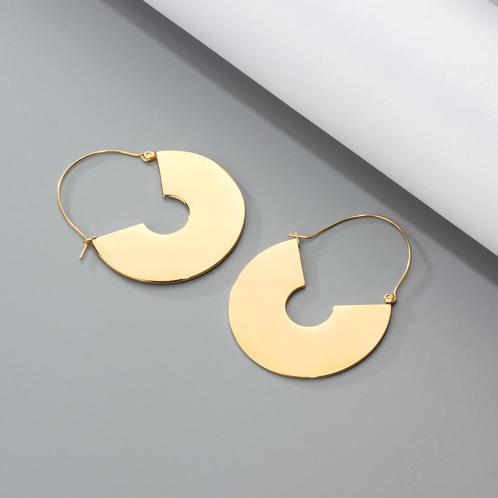 Gold-color Stainless Steel Geometric Shaped Exaggerated Hoop Earring, Party Accessorise for Women