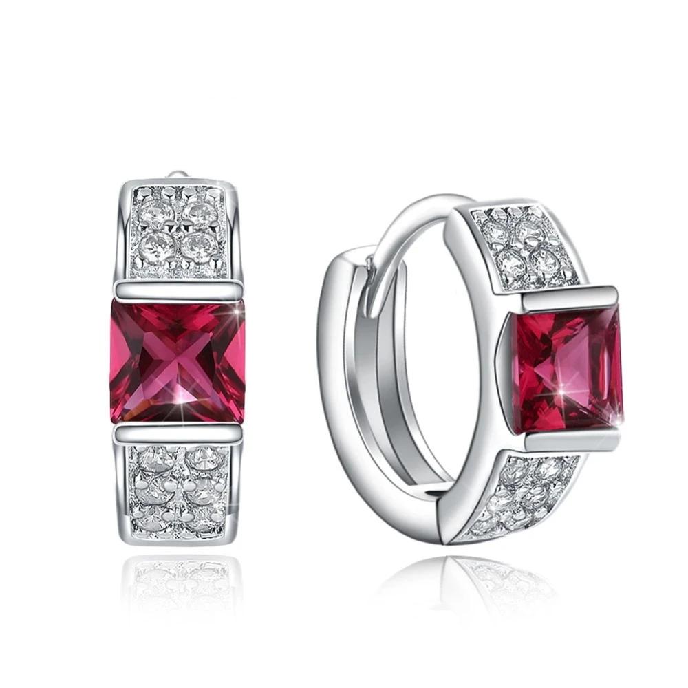 Hoop Earrings Red Color CZ Stone For Women