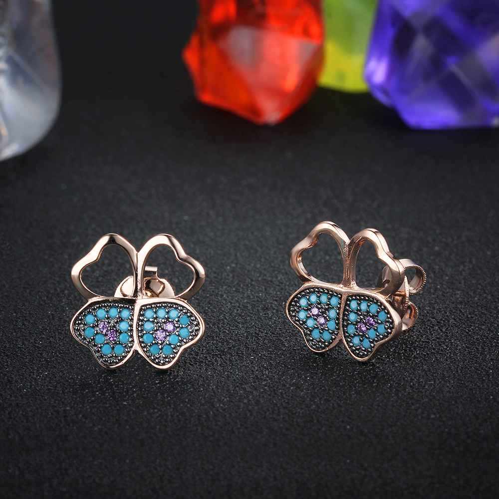 Fashion 925 Silver Blue Flower CZ Stud Earrings for Women, Birthday Gift Jewelry for Girls