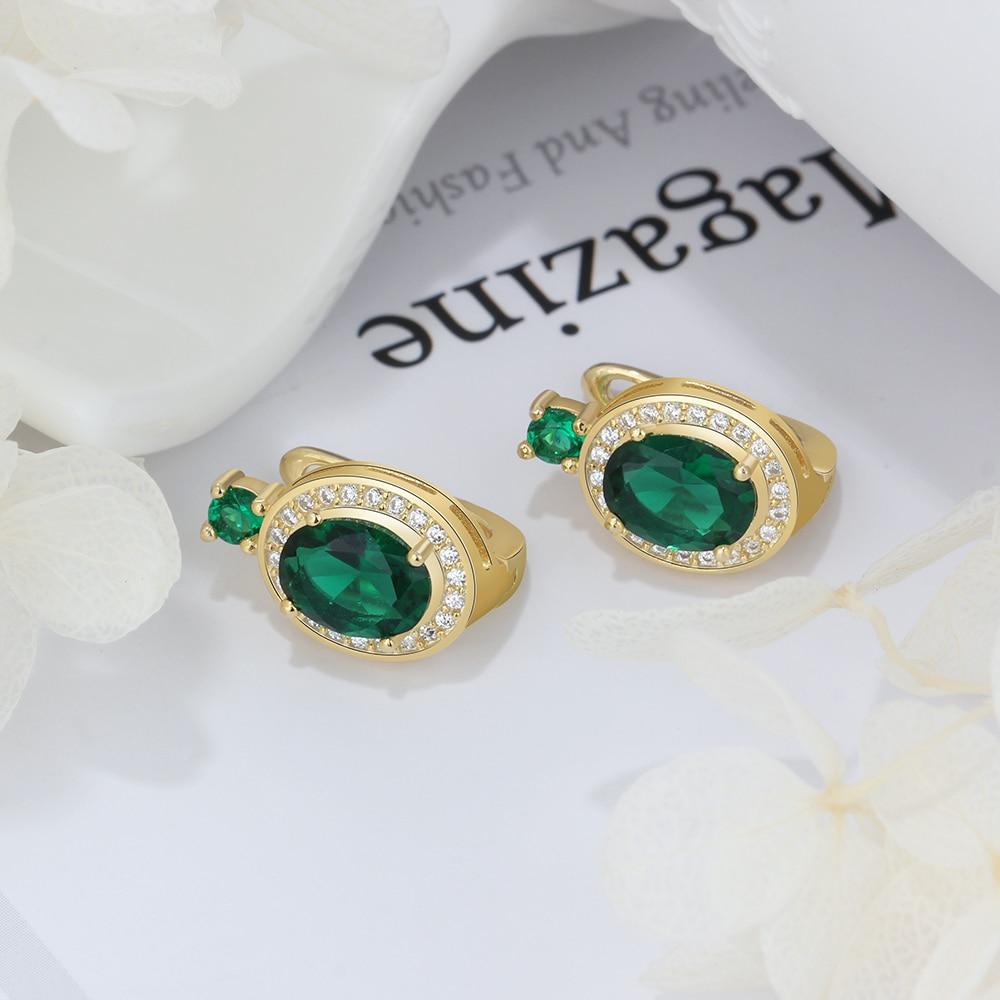 Trendy Hoop Earrings with Copper Gold & Green Cubic Zirconia, Party Fashion Jewelry for Women