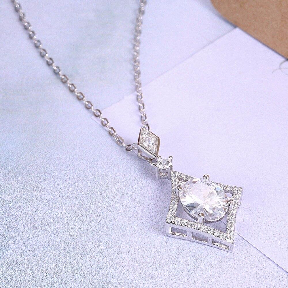Women’s 925 Sterling Silver Rhombus Design Necklace, Fashion Jewelry for Party, Trendy Girl’s Pendant Necklace