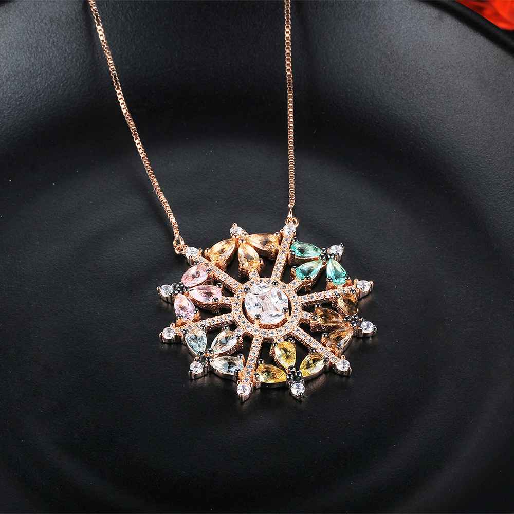 925 Sterling Silver Snowflake Cubic Zirconia Pendant Necklaces, Colorful & Charming Jewelry Gift for Women