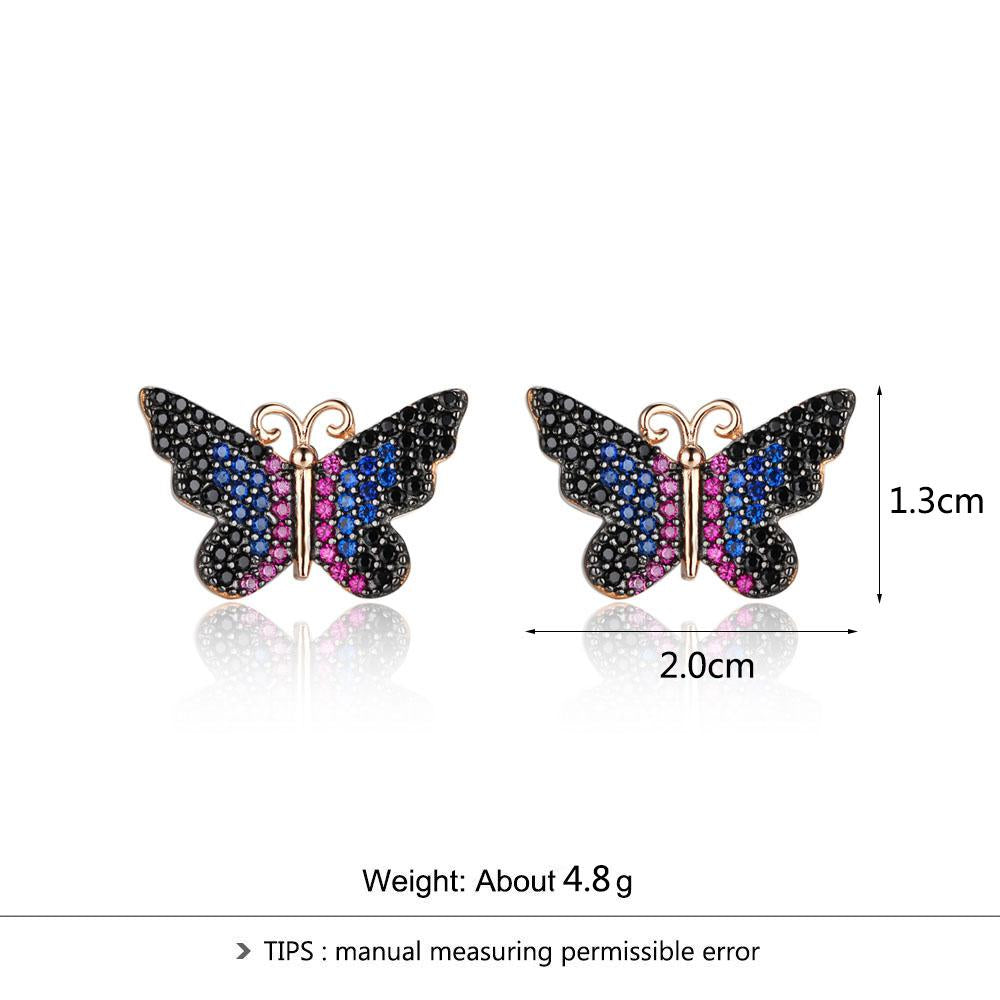 Women’s 925 Sterling Silver Earrings, Butterfly Shaped with Multi-colored CZ Stones, Trendy Birthday Gift for Girls