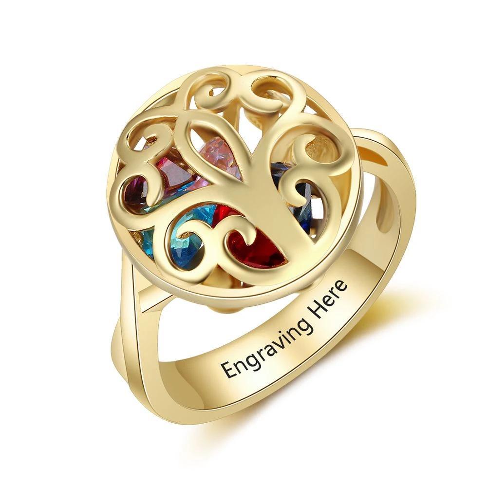 Customized Gold Color Rings Hollow With Birthstone Engrave Name Gifts Trendy Rings For Women New Arrival 2018