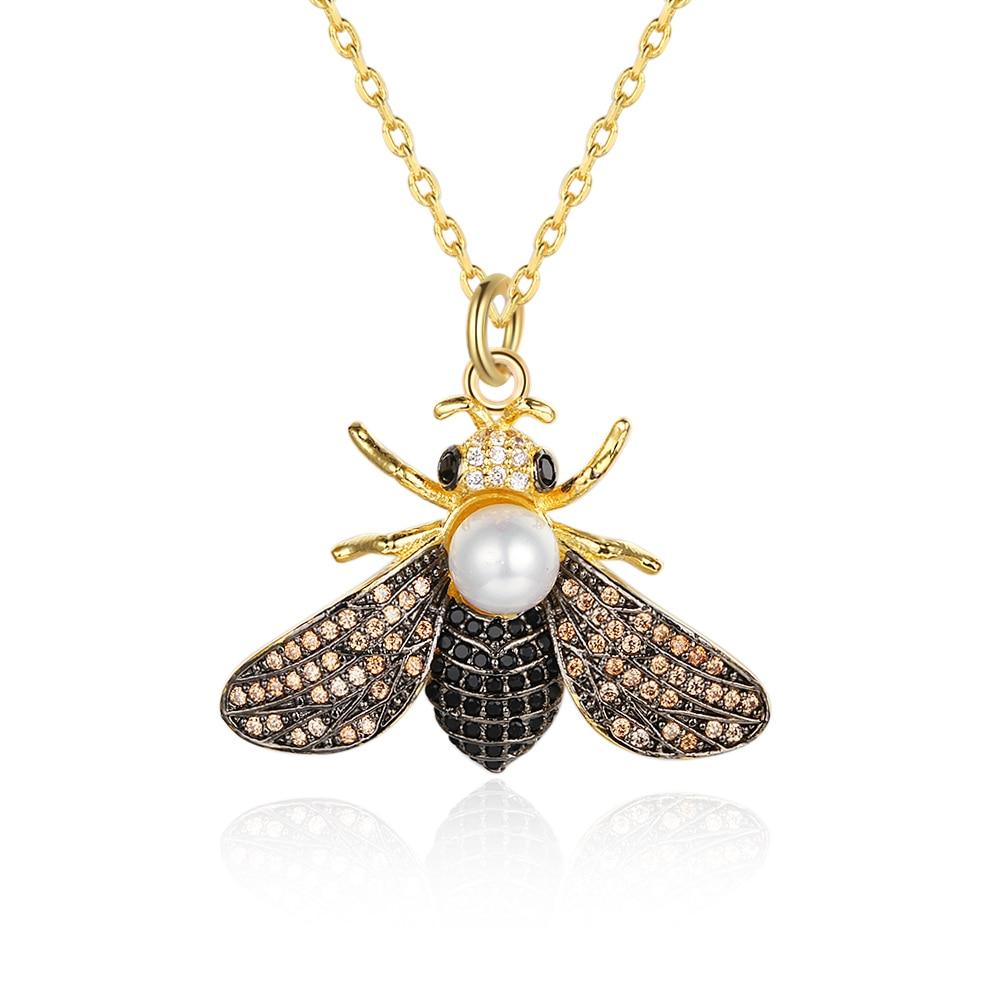 Fashionable Cubic Zirconia Pearl Jewelry Necklace with Bee Insect Pendant for Women