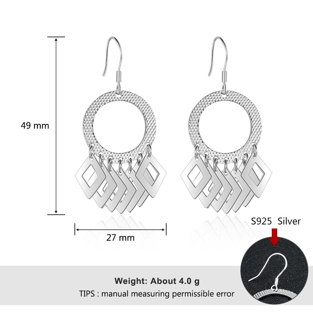 925 Sterling Silver Hollow Circle Rhombus Drop Earrings, Party Fashion Jewelry for Women