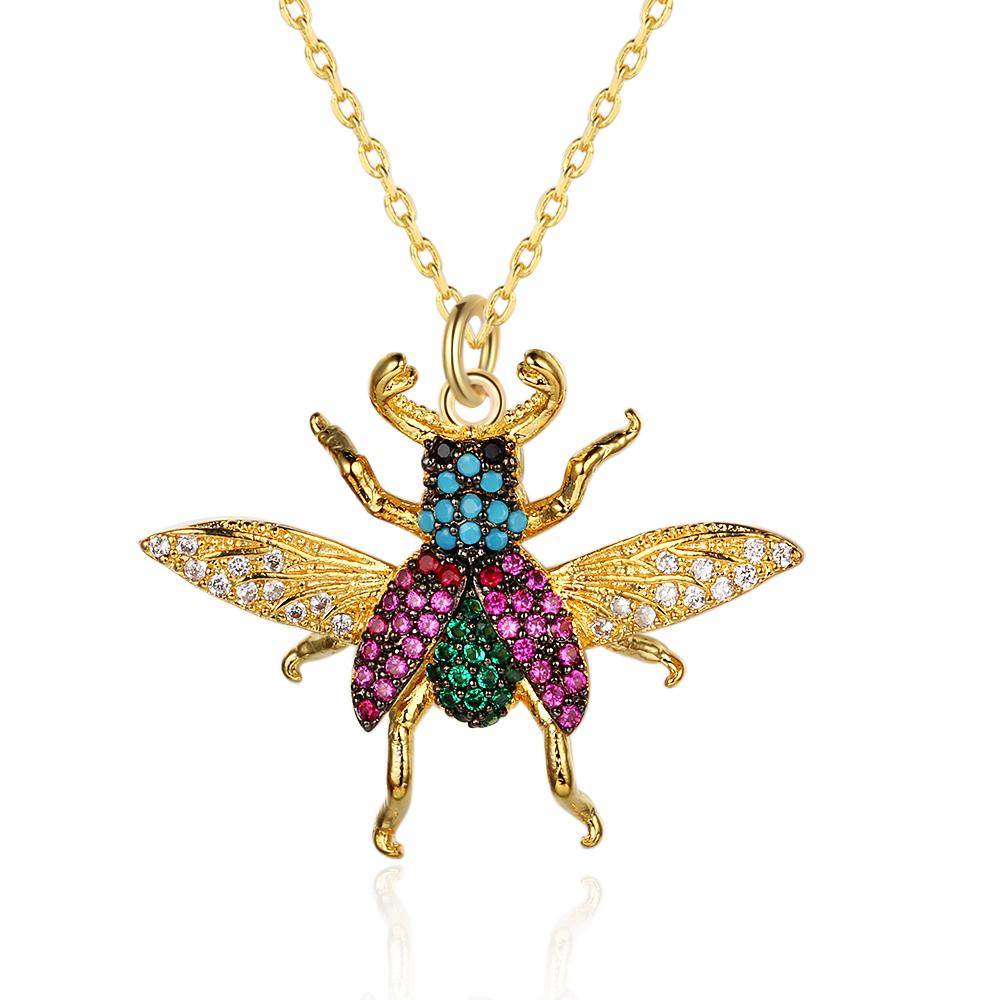 Honey Bee Insect Pendant Necklace, Cubic Zirconia Fashion Jewelry for Women, Perfect Gift for Her