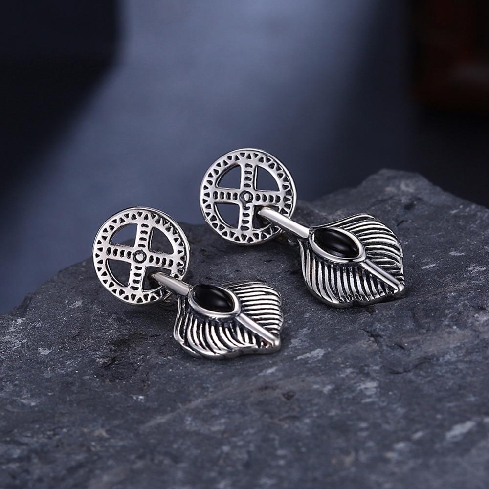 Vintage Leaves Shape Black Gun Color Solid 925 Sterling Silver Stud Earrings For Women Fashion Party Jewelry