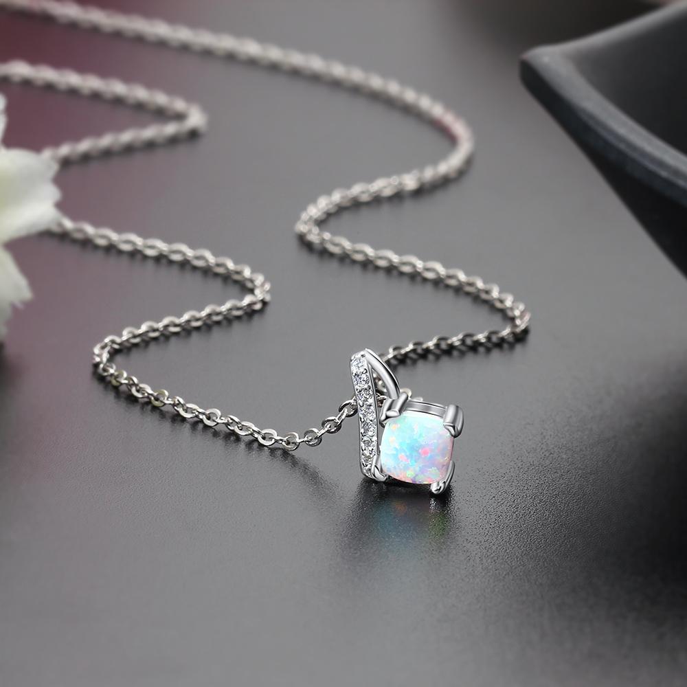 Women 925 Sterling Silver Necklace with Office Lady Style Opal Stone Pendant, Party Jewelry