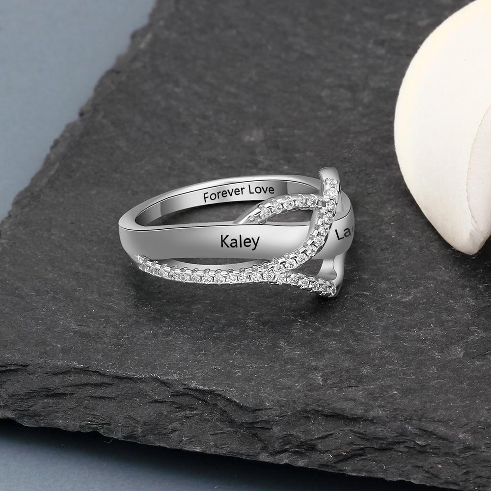 Personalized Silver Rings - Surround Heart Shape Ring - Fashion Jewelry - Customized Family Gift